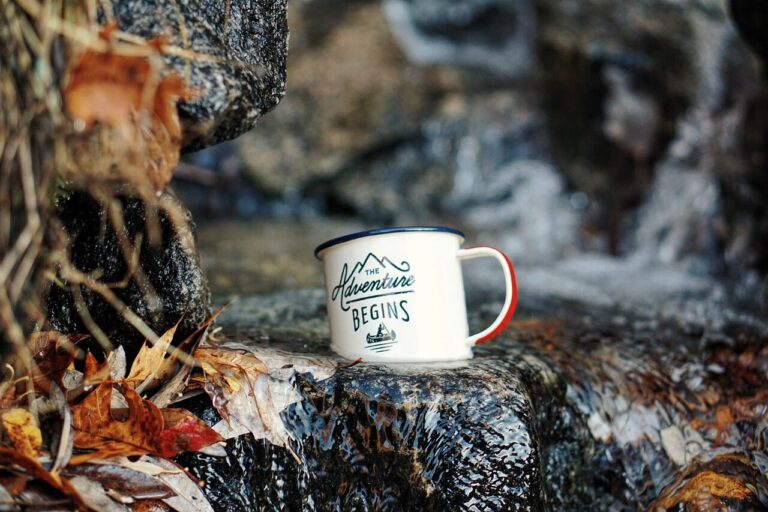 cup, nature, mug, logo, rock, water, leaf, fall, river