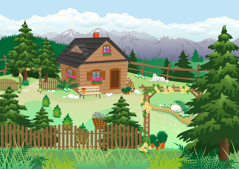 chalet, mountains, summer, holiday, landscape, vacation, garden, grass, conifer, spruce, cabin, hut, cottage, hillside, rural, remote, wooden house, nature, timber house, cosy, forest